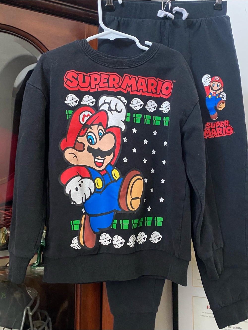 Nintendo Super Mario Bros 2pc Graphic Sweatsuit Boys 8 Crewneck Sweatpants Gamer